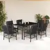 Image de vidaXL Ensemble à manger de jardin coussins 7pcs Noir Résine tressée