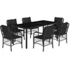 Image de vidaXL Ensemble à Manger de Jardin avec Coussins 7 pcs, Table et Chaises de Patio, Meubles d'Extérieur Terrasse, Moderne, Noir Résine Tressée
