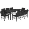 Image de vidaXL Ensemble à Manger de Jardin avec Coussins 9 pcs, Table et Chaises de Patio, Meubles d'Extérieur Terrasse, Moderne, Noir Résine Tressée