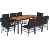 Image de vidaXL Ensemble à Manger de Jardin avec Coussins 9 pcs, Table et Chaises de Patio, Meubles d'Extérieur Terrasse, Moderne, Noir Résine Tressée