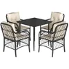 Image de vidaXL Ensemble à Manger de Jardin avec Coussins 5 pcs, Table et Chaises de Patio, Meubles d'Extérieur Terrasse, Moderne, Noir Résine Tressée