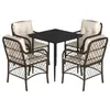 Image de vidaXL Ensemble à Manger de Jardin avec Coussins 5 pcs, Table et Chaises de Patio, Meubles d'Extérieur Terrasse, Moderne, Marron Résine Tressée