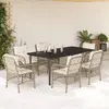 Image de vidaXL Ensemble à manger de jardin et coussins 7 pcs beige poly rotin