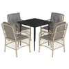Image de vidaXL Ensemble à Manger de Jardin avec Coussins 5 pcs, Table et Chaises de Patio, Meubles d'Extérieur Terrasse, Moderne, Mélange Beige Résine Tressée