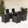 Image de vidaXL Ensemble à manger de jardin coussins 7pcs Noir Résine tressée