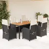 Image de vidaXL Ensemble à manger de jardin coussins 7pcs Noir Résine tressée