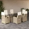 Image de vidaXL Ensemble à manger de jardin et coussins 7 pcs beige poly rotin