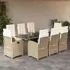 Image de vidaXL Ensemble à manger de jardin et coussins 9 pcs beige Poly rotin
