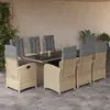 Image de vidaXL Ensemble à manger de jardin et coussins 9 pcs mélange beige