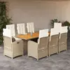 Image de vidaXL Ensemble à manger de jardin et coussins 9 pcs mélange beige