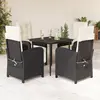 Image de vidaXL Ensemble à manger de jardin coussins 5pcs Noir Résine tressée