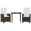 Image de vidaXL Ensemble à Manger de Jardin avec Coussins 3 pcs, Table et Chaises avec Dossier Réglable, Meubles d'Extérieur Patio Terrasse, Marron Résine Tressée