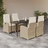 Image de vidaXL Ensemble à manger de jardin avec coussins 5pcs Beige poly rotin