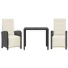 Image de vidaXL Ensemble de Bistro avec Coussins 3 pcs, Chaises et Table de Patio, Meubles de Terrasse Extérieur, Moderne, Noir Résine Tressée