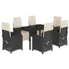 Image de vidaXL Ensemble à Manger de Jardin avec Coussins 7 pcs, Chaises et Table de Patio, Meubles de Terrasse, Moderne, Noir Résine Tressée