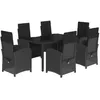 Image de vidaXL Ensemble à Manger de Jardin avec Coussins 7 pcs, Table et Chaises avec Dossier et Repose-Pied Réglables, Meubles d'Extérieur, Noir Résine Tressée