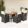 Image de vidaXL Ensemble à manger de jardin coussins 7pcs Noir Résine tressée