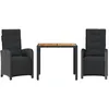 Image de vidaXL Ensemble de Bistro avec Coussins 3 pcs, Table et Chaises de Jardin, Ensemble de Meubles d'Extérieur Balcon, Moderne, Noir Résine Tressée