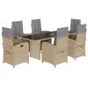 Image de vidaXL Ensemble à Manger de Jardin avec Coussins 7 pcs, Chaises et Table de Patio, Meubles de Terrasse, Moderne, Beige Résine Tressée