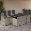 Image de vidaXL Ensemble à manger de jardin et coussins 9 pcs gris clair rotin