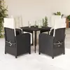 Image de vidaXL Ensemble à manger de jardin coussins 5pcs Noir Résine tressée