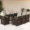 Image de vidaXL Ensemble à manger de jardin et coussins 9 pcs marron poly rotin