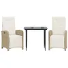 Image de vidaXL Ensemble de Bistro avec Coussins 3 pcs, Chaises et Table de Patio, Meubles de Terrasse Extérieur, Moderne, Beige Résine Tressée