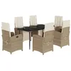 Image de vidaXL Ensemble à Manger de Jardin avec Coussins 7 pcs, Table et Chaises avec Dossier et Repose-Pied Réglables, Meubles d'Extérieur, Moderne, Beige Résine Tressée