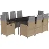 Image de vidaXL Ensemble à manger de jardin et coussins 9 pcs beige Poly rotin