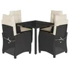 Image de vidaXL Ensemble à Manger de Jardin avec Coussins 5 pcs, Table et Chaises avec Dossier Réglable, Meubles d'Extérieur, Moderne, Noir Résine Tressée