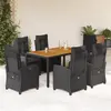 Image de vidaXL Ensemble à manger de jardin coussins 7pcs Noir Résine tressée