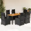 Image de vidaXL Ensemble à manger de jardin coussins 7pcs Noir Résine tressée