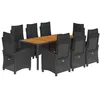 Image de vidaXL Ensemble à Manger de Jardin avec Coussins 9 pcs, Table et Chaises avec Dossier Réglable, Meubles d'Extérieur, Moderne, Noir Résine Tressée