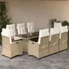 Image de vidaXL Ensemble à manger de jardin et coussins 9 pcs beige Poly rotin