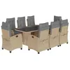 Image de vidaXL Ensemble à Manger de Jardin avec Coussins 9 pcs, Table et Chaises avec Dossier Réglable, Meubles d'Extérieur, Moderne, Mélange Beige Résine Tressée