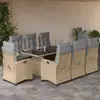 Image de vidaXL Ensemble à manger de jardin et coussins 9 pcs mélange beige