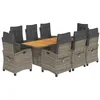 Image de vidaXL Ensemble à Manger de Jardin avec Coussins 9 pcs, Table et Chaises avec Dossier Réglable, Meubles d'Extérieur, Moderne, Gris Résine Tressée