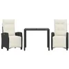 Image de vidaXL Ensemble à Manger de Jardin avec Coussins 3 pcs, Table et Chaises avec Dossier Réglable, Meubles d'Extérieur, Moderne, Noir Résine Tressée