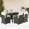 Image de vidaXL Ensemble à manger de jardin coussins 7pcs Noir Résine tressée