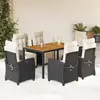 Image de vidaXL Ensemble à manger de jardin coussins 7pcs Noir Résine tressée