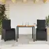 Image de vidaXL Ensemble à manger de jardin avec coussins 3 pcs Noir