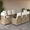 Image de vidaXL Ensemble à manger de jardin et coussins 9 pcs beige Poly rotin