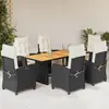 Image de vidaXL Ensemble à manger de jardin coussins 7pcs Noir Résine tressée