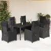 Image de vidaXL Ensemble à manger de jardin coussins 7pcs Noir Résine tressée