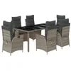 Image de vidaXL Ensemble à Manger de Jardin avec Coussins 7 pcs, Table et Chaises avec Dossier Réglable, Meubles d'Extérieur, Moderne, Gris Résine Tressée