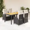 Image de vidaXL Ensemble à manger de jardin coussins 5pcs Noir Résine tressée