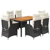 Image de vidaXL Ensemble à Manger de Jardin Coussins 7pcs Noir Résine tressée