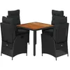Image de vidaXL Ensemble à Manger de Jardin avec Coussins 5 pcs, Table et Chaises avec Dossier Réglable, Meubles d'Extérieur, Moderne, Noir Résine Tressée