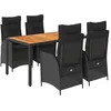 Image de vidaXL Ensemble à Manger de Jardin Coussins 5pcs Noir Résine tressée