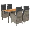 Image de vidaXL Ensemble à Manger de Jardin avec Coussins 5 pcs, Table et Chaises avec Dossier Réglable, Meubles d'Extérieur, Moderne, Gris Résine Tressée